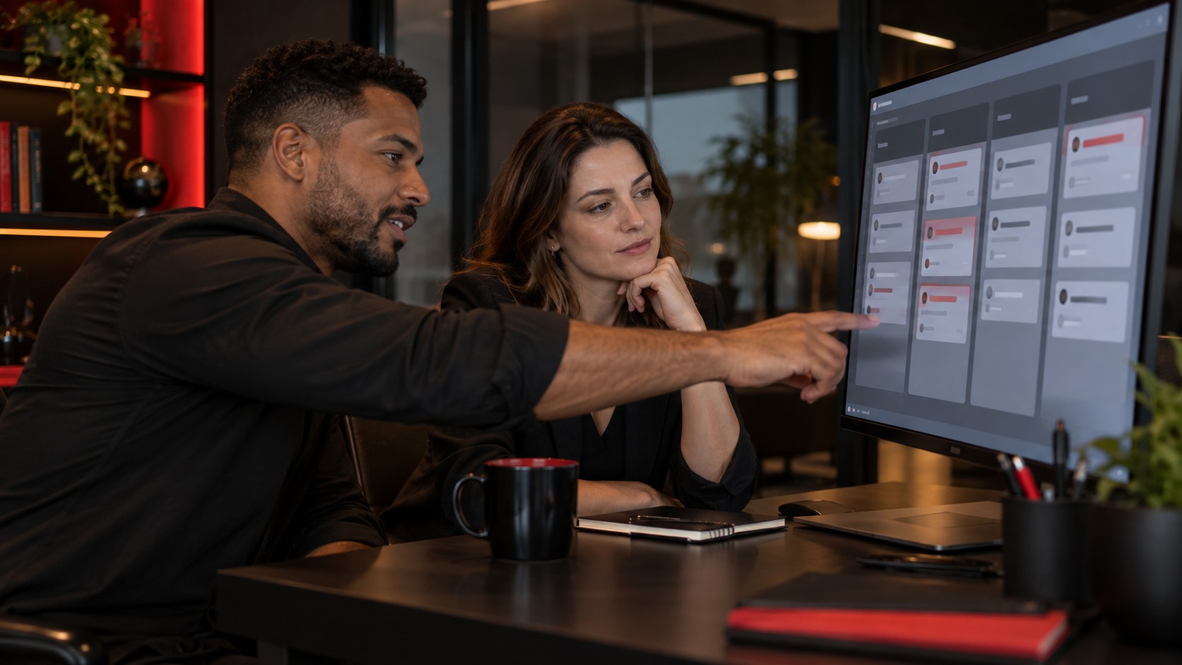 Equipe analisando as etapas de um funil comercial em uma tela.
